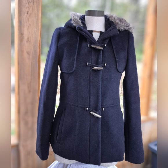 RW&CO. Womens Size Small Wool Blend Coatcwith Faux Fur Hood - Picture 1 of 8